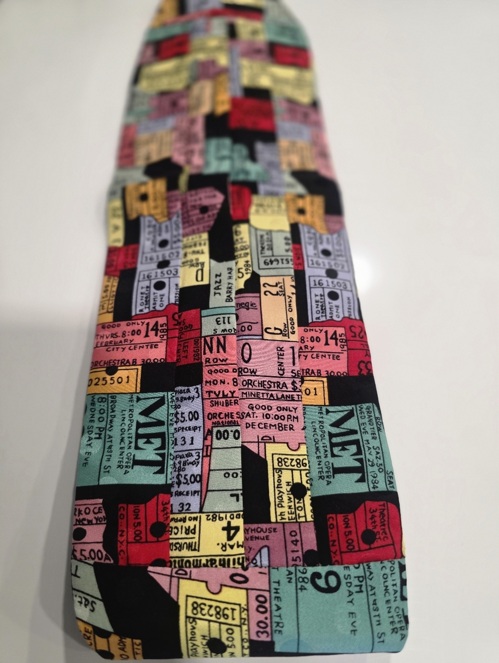 VTG Terry Rosen × Nicole Miller 90s NYC Ticket Stub Silk Cummerbund Tuxedo Belt